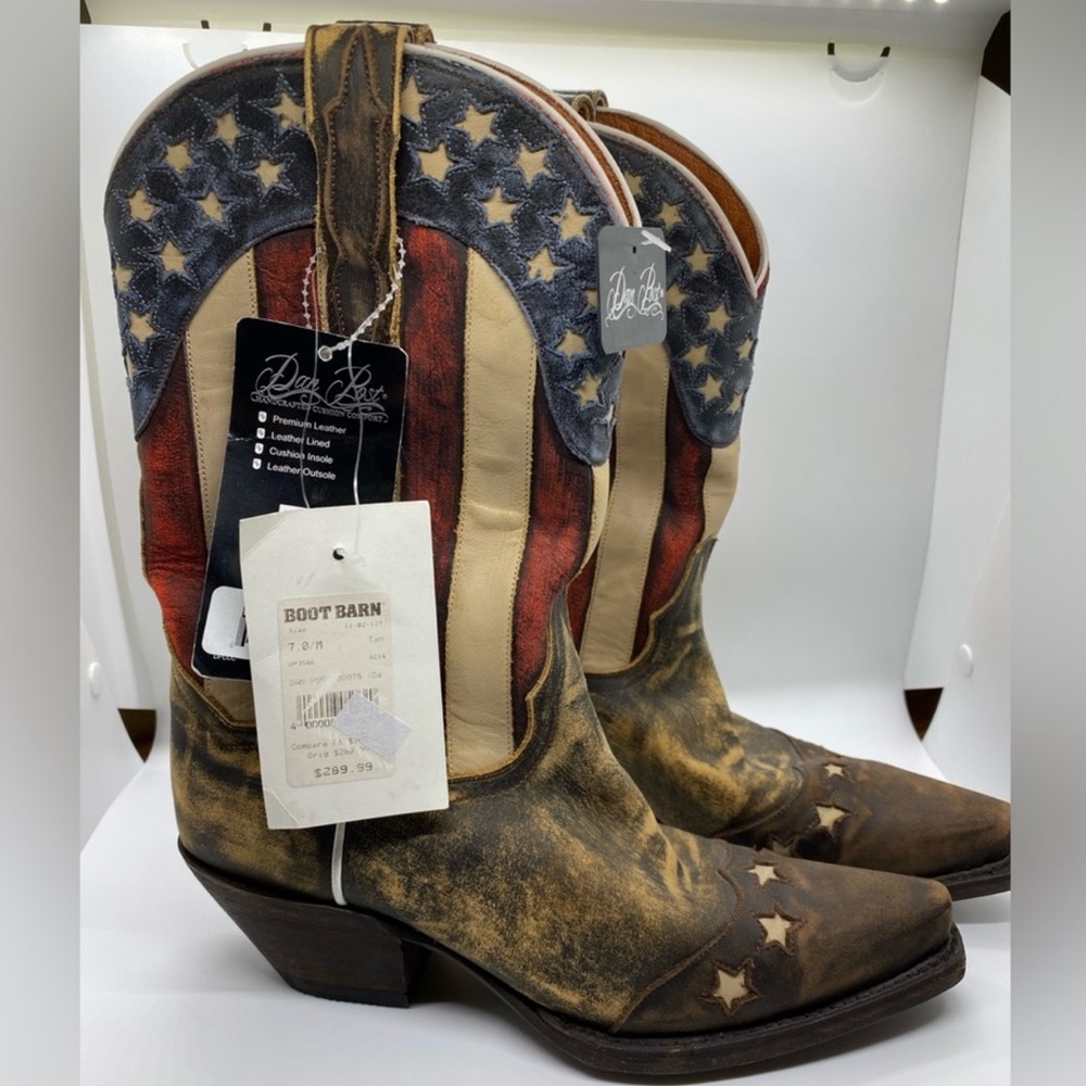 Worn once.  Amazing Dan Post Patriotic Cowboy Boots.